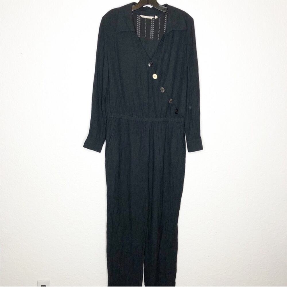 Soft Surroundings Cannes black gauze faux wrap jumpsuit size Small